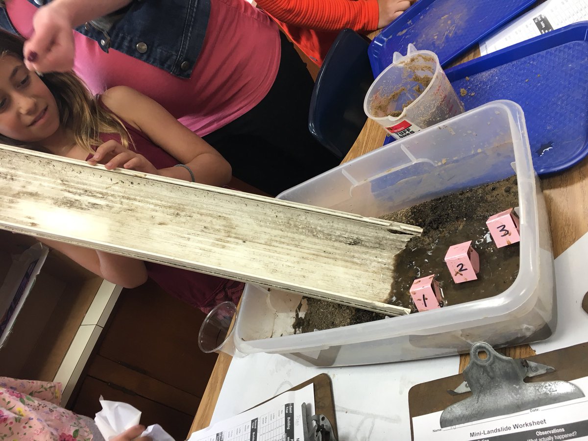 petersen4th's tweet photo. Yesterday’s landslide simulation offered new insights on how the type of material (sand, gravel, and rock) and the amount of liquid can impact the destructiveness of the event. #ogdenavenuepanthers https://t.co/wqpjlfBIUz