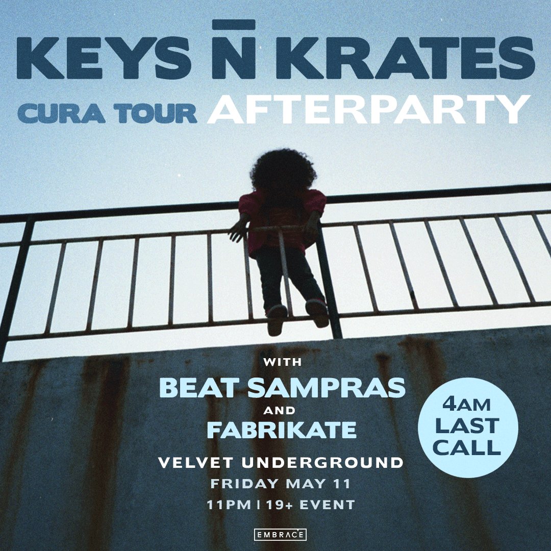 Embrace Presents (@embracepresents) on Twitter photo TONIGHT! We are going 'til 4am! 🕺🔥 <a href="/keysnkrates/">KEYS N KRATES</a> bring their CURA tour off the DMH stage straight to @thevelvetto for the official after-party, with <a href="/_beatsampras/">futuretaher</a> and <a href="/FABRIKATEMUSIC/">FABRIKATE</a> joining us to take it all the way home! Get tix now! bit.ly/2KRMZVZ 🙌 TONIGHT! We are going 'til 4am! 🕺🔥 <a href="/keysnkrates/">KEYS N KRATES</a> bring their CURA tour off the DMH stage straight to @thevelvetto for the official after-party, with <a href="/_beatsampras/">futuretaher</a> and <a href="/FABRIKATEMUSIC/">FABRIKATE</a> joining us to take it all the way home! Get tix now! bit.ly/2KRMZVZ 🙌