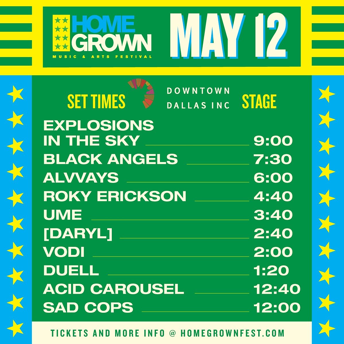 duelltx's tweet photo. Lineup for @HomegrownDFW tomorrow! #HG9 https://t.co/WVk1ANS3Wm