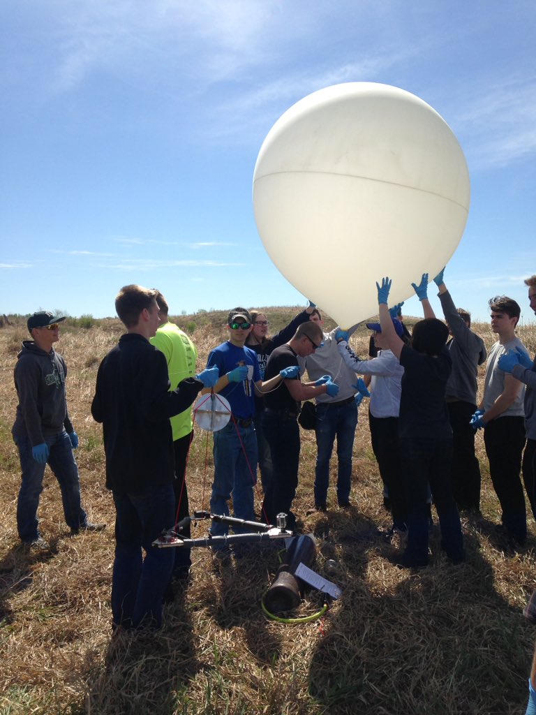 Yesterday, Mr. Kampa's Physics class launched this weather balloon 111,000 ft into the air! One of the coolest things I've ever seen! #physics #gocrickets
