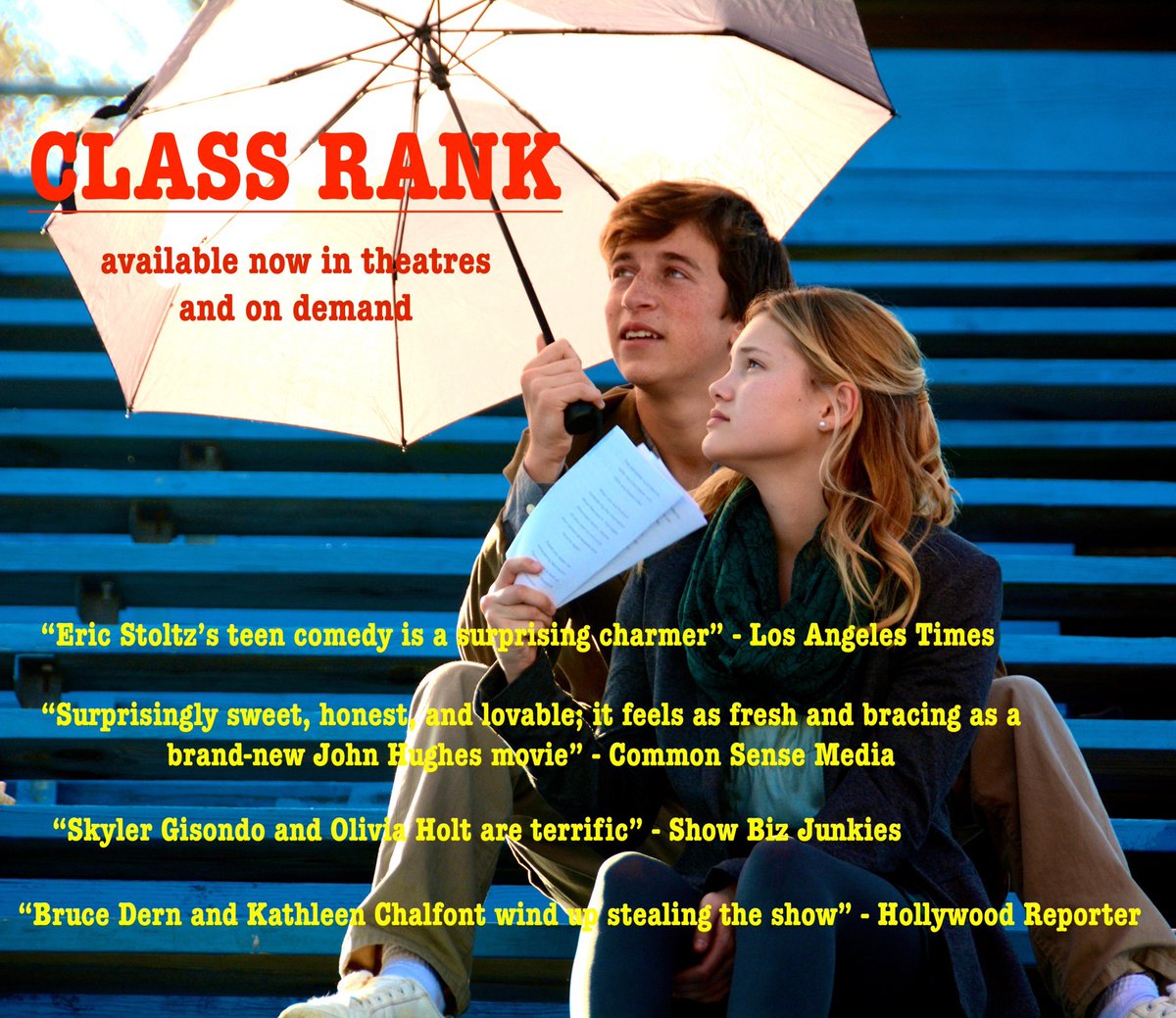 brianbyrnemusic's tweet image. Nice review in the @latimes for my friend .@ericstoltz ' new movie, #ClassRank starring Bruce Dern, .@olivia_holt and .@KChenoweth. I wrote the score a while back for this funny little film. It's in theaters now in the US. Go see it. It's charming and funny.