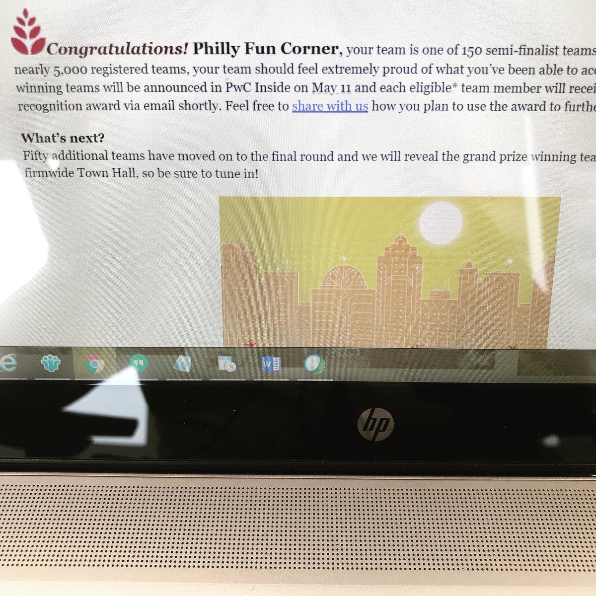 alexcharli's tweet photo. So proud of the #phillyfuncorner for all our #bewellworkwell efforts! It paid off - we’re finalists in PwC’s habit challenge! @Cruzamania @juliewnorton5 @Ninjakar @dhewlett001 https://t.co/PgDYD6SbSJ