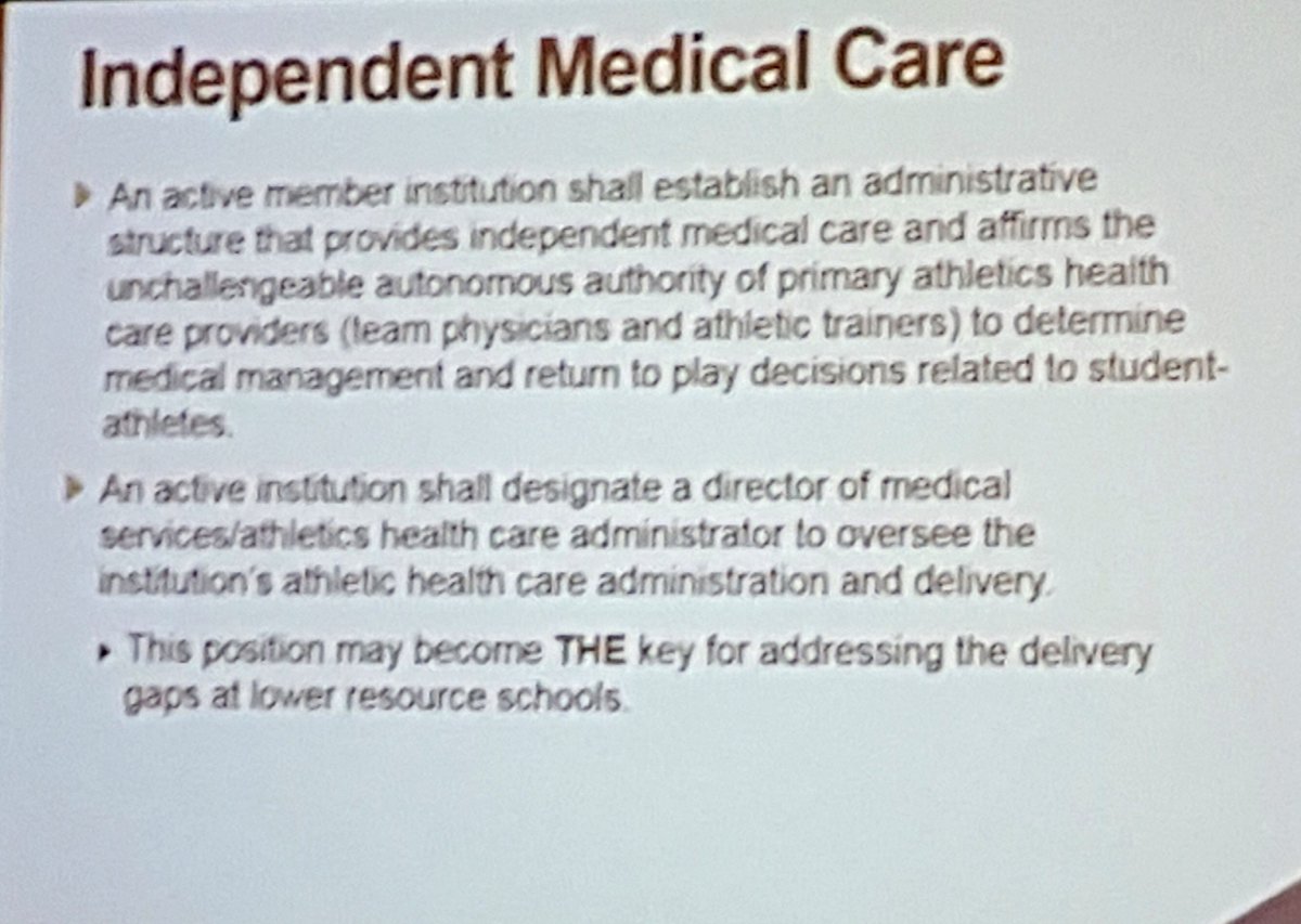 griz1's tweet photo. The single most important rule for athlete health care is the autonomy & independence of the athletic training & sports medicine team! @BrianHainline @NCAA @NCAA_SSI @pac12 #Pac12SAHC @TheAMSSM @ACSMNews @NATA1950 https://t.co/8Y4XPcrvWC