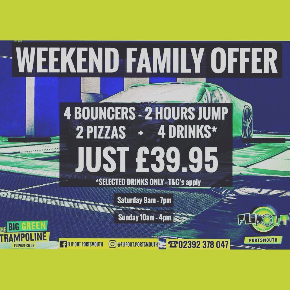 We love an offer at Flipout. Why not head down this weekend and bring the family? Pizza? You betcha. 😋 #PORTSMOUTH #flipout #cafe