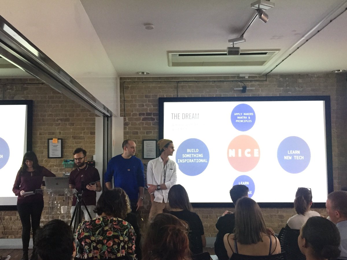 makersacademy's tweet photo. Our next team, using their tech knowledge for good, Team Nice "We wanted make something meaningful with the Makers principals that we've learned" #HireAMaker #MeetTheMakers https://t.co/CmHwW3kKN6