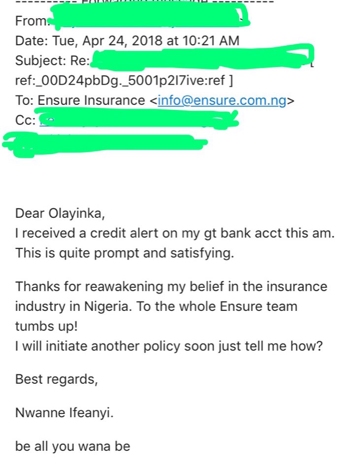 SanlamAllianzNG's tweet photo. We receive a lot of exciting emails everyday, but nothing beats the ones we receive from our satisfied clients.
Happy to reawaken your belief in #Insurance and put you back on track Sir ๐ #HereForThis #QuickClaimsSettlement #InsuranceWorks #EnsureInsurance https://t.co/jiaQjquQsR