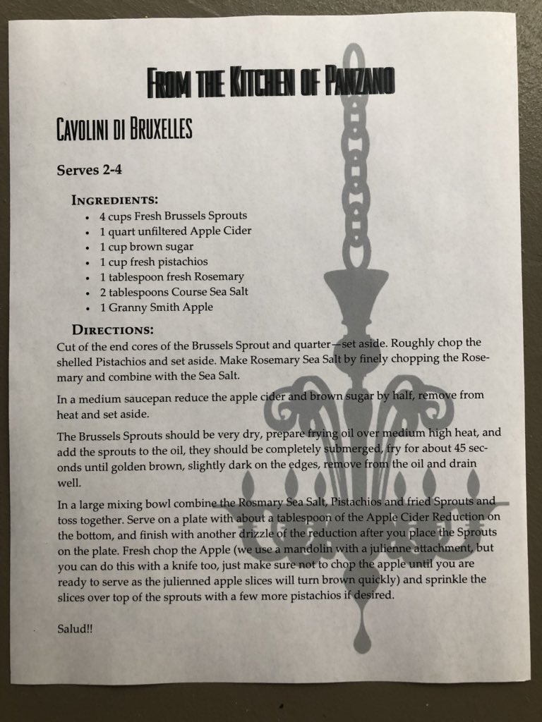 PeterEllegard's tweet photo. And here’s the Cavolini di Bruxelles recipe for Brussels sprouts courtesy of @PanzanoDenver restaurant @monacodenver @Kimpton #youhavetotrythis https://t.co/dqODvOox2K