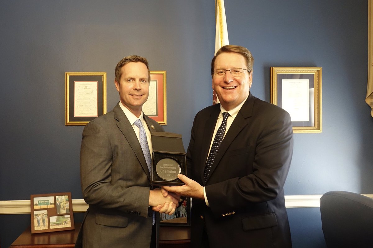 RodneyDavis's tweet photo. I was honored to receive the Geothermal Heat Pump Industry Champion Award from the Geothermal Exchange Organization today for helping to create tax parity for energy technologies. https://t.co/MSoks8eTRQ