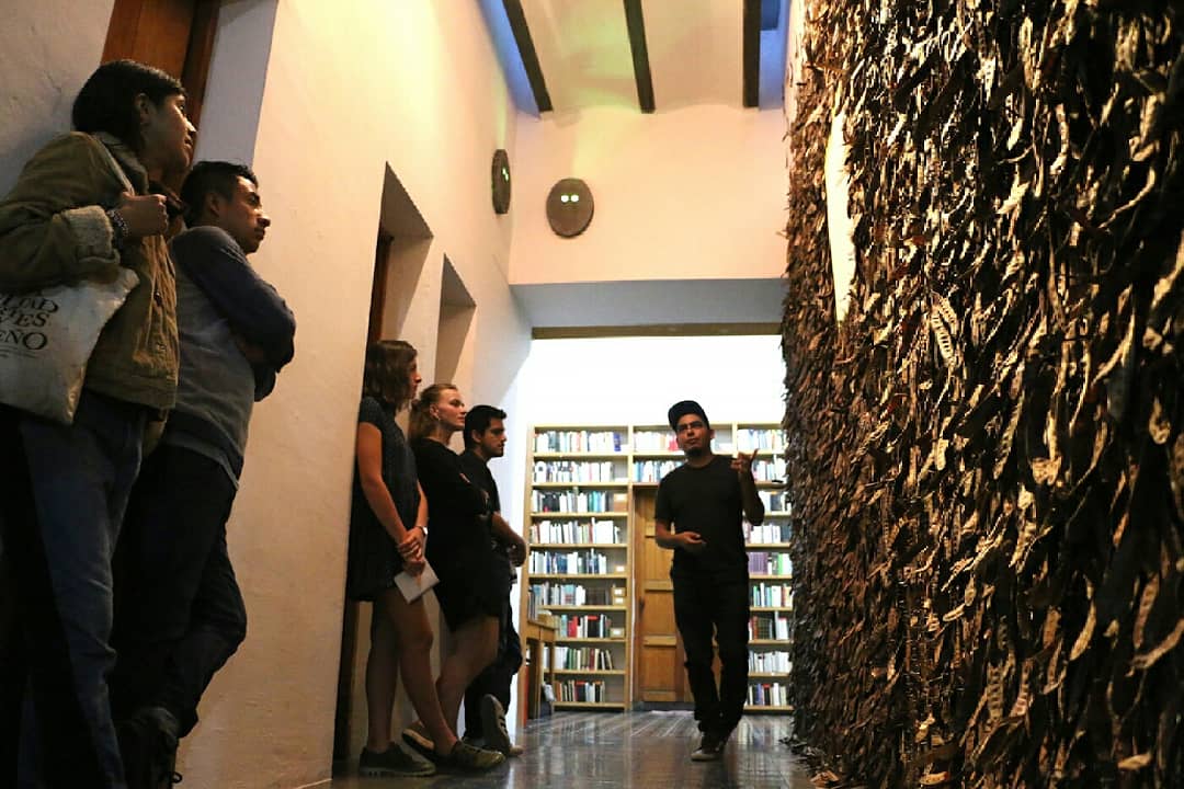 IAGO_mx's tweet photo. Mañana es el último día para visitar la exposición "Murmullo Cósmico" de Javier Santos *Smek, quien realizó un recorrido por la muestra donde se dialogó sobre nuestra identidad como oaxaqueños en un mundo globalizado y como se problematiza en su obra. https://t.co/sK2APyJUKg