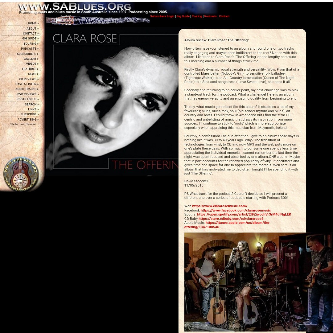 ClaraRoseMusic's tweet photo. "Claras dynamic vocal strength and versatility. Wow": Nice review of my album from South Australian podcast https://t.co/h9pDwE0Zwm #ClaraRose #TheOffering #review #music #blues #roots #oz #podcast https://t.co/E8GxiOkytA