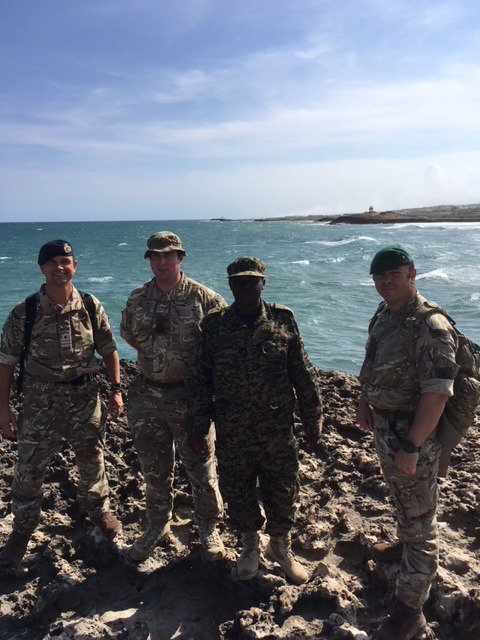 UKinSomalia's tweet photo. UK Royal Navy Commander Sean Dempsey visited #Somalia with Royal Marines to conduct monitoring & evaluation of pre deployment training with #BPST trained #Ugandan maritime Unit. The #UK provides training to @AMISOM before deployment in support of Maritime security in #Mogadishu. https://t.co/sf7inSoZrf