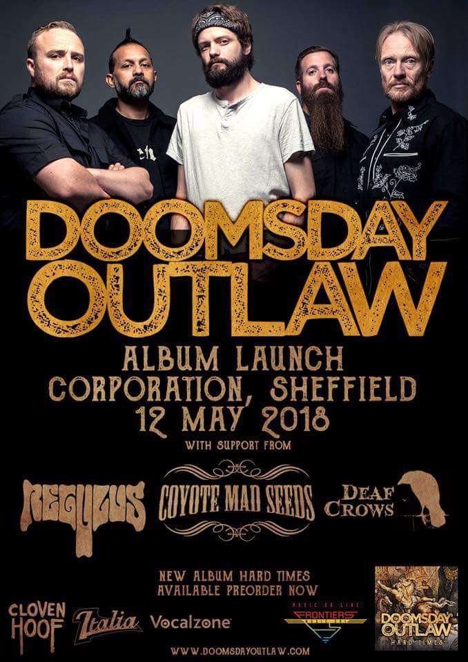 DeafCrows's tweet photo. Congrats to @DoomsdayOutlaw on their new album release! 🙌🏼We’ll be joining them with @RegulusBand &amp; @CoyoteMadSeeds at @corpsheffield to launch this bad boy! 🚀  #hardtimes #newmusic https://t.co/DuHyYN75AF