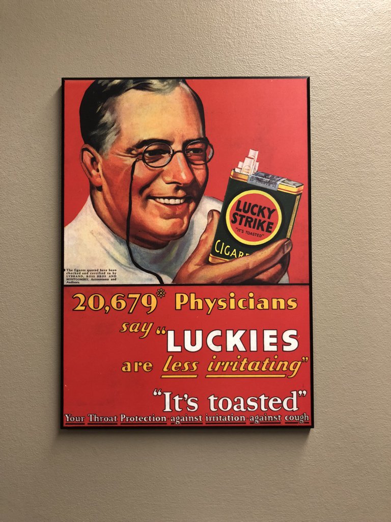 Shafty19's tweet photo. Not every day you get to hang an ad for cigarettes in a doctor’s office. But today is one of those days. #ItsToasted https://t.co/nizgTyztCO