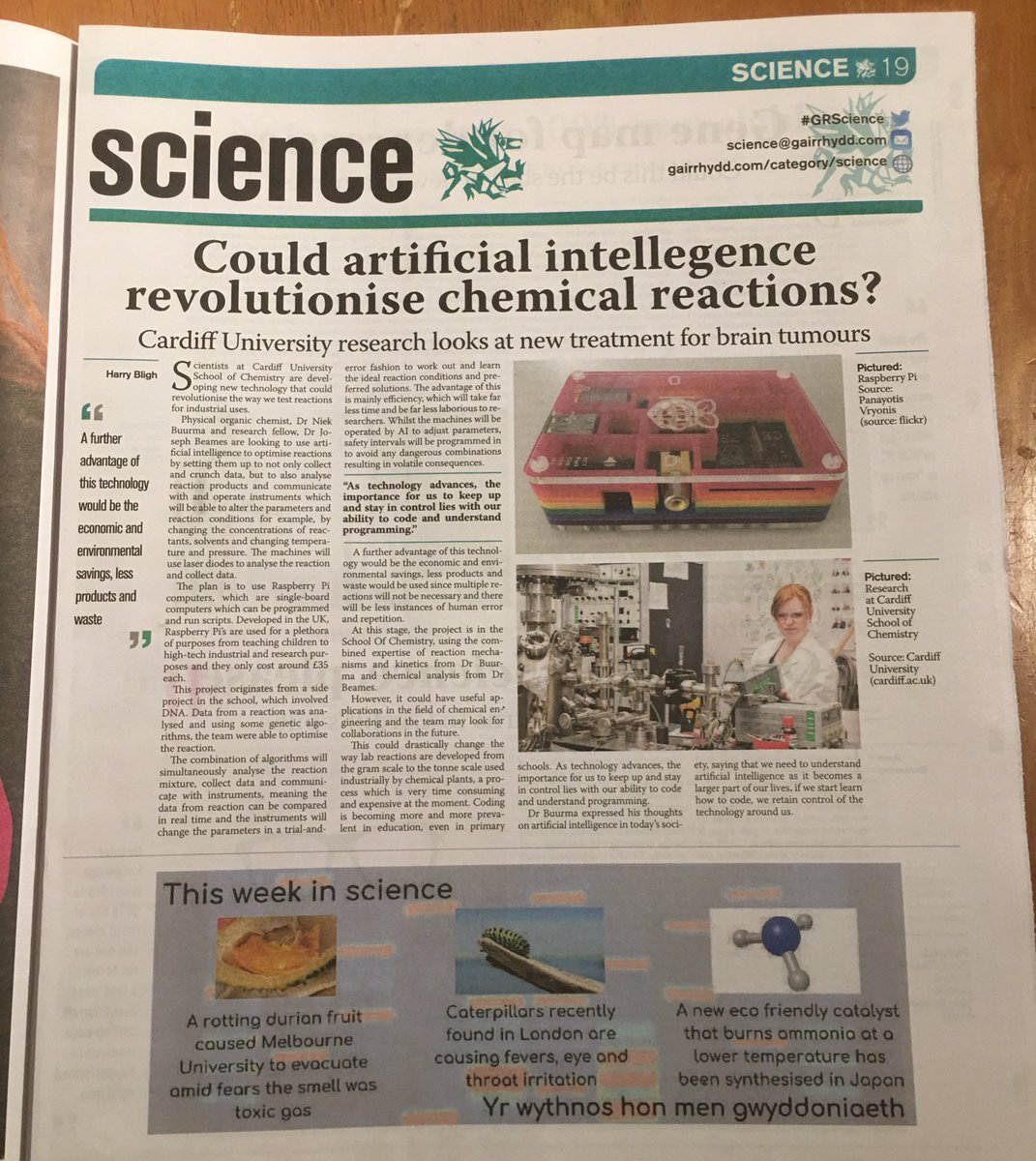 harry_bligh's tweet photo. This week in #GRScience:
β’ Can AI revolutionise chemical reactions? (from @ChemistryCU @NiekBuurmaH2O )
β’ @pintofscience comes to Cardiff
β’ New artificial diamonds from @cardiffPHYSX
and more!
Available all over campus https://t.co/5sBOYVih4x