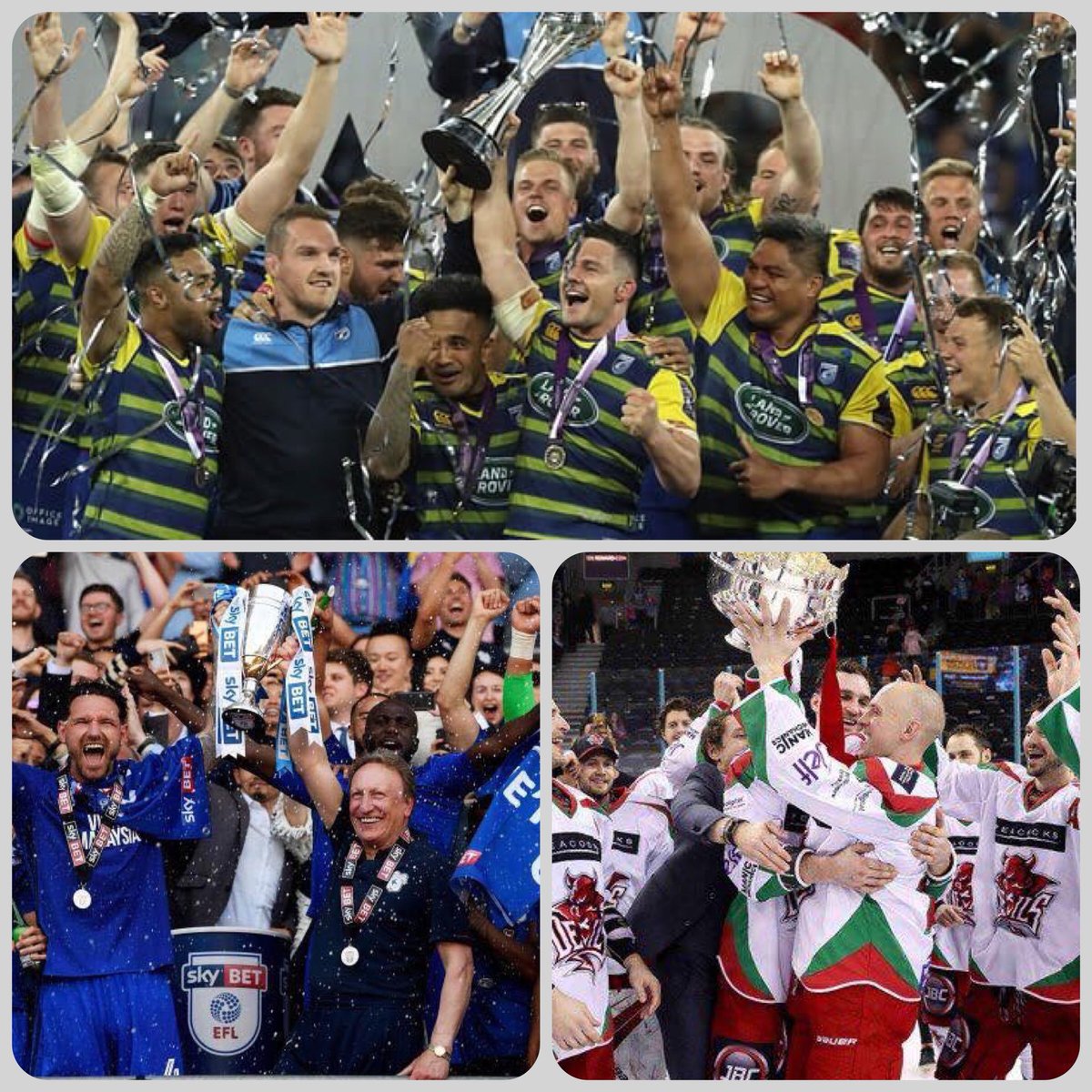 #Cardiff <a href="/cardiff_blues/">Cardiff Blues</a> <a href="/cardiffdevils/">Cardiff Devils</a> <a href="/CardiffCityFC/">Cardiff City FC</a> 

🎉Congratulations🎉 
Been an incredible season for Cardiff City, good reason to pour the beers🍻