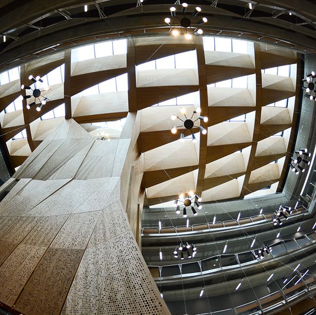 Melbourne School of Design, University of Melbourne. Timber box LVL beams, 20.5 m long &amp; up to 3.6 m deep, 6.5 tonne. 39 individual coffers @timberbuiltsolutions #johnwardlearchitects #multiplex #woodsolutions #prefab #timberstructure #timberbuiltsolutions #timberbuilt