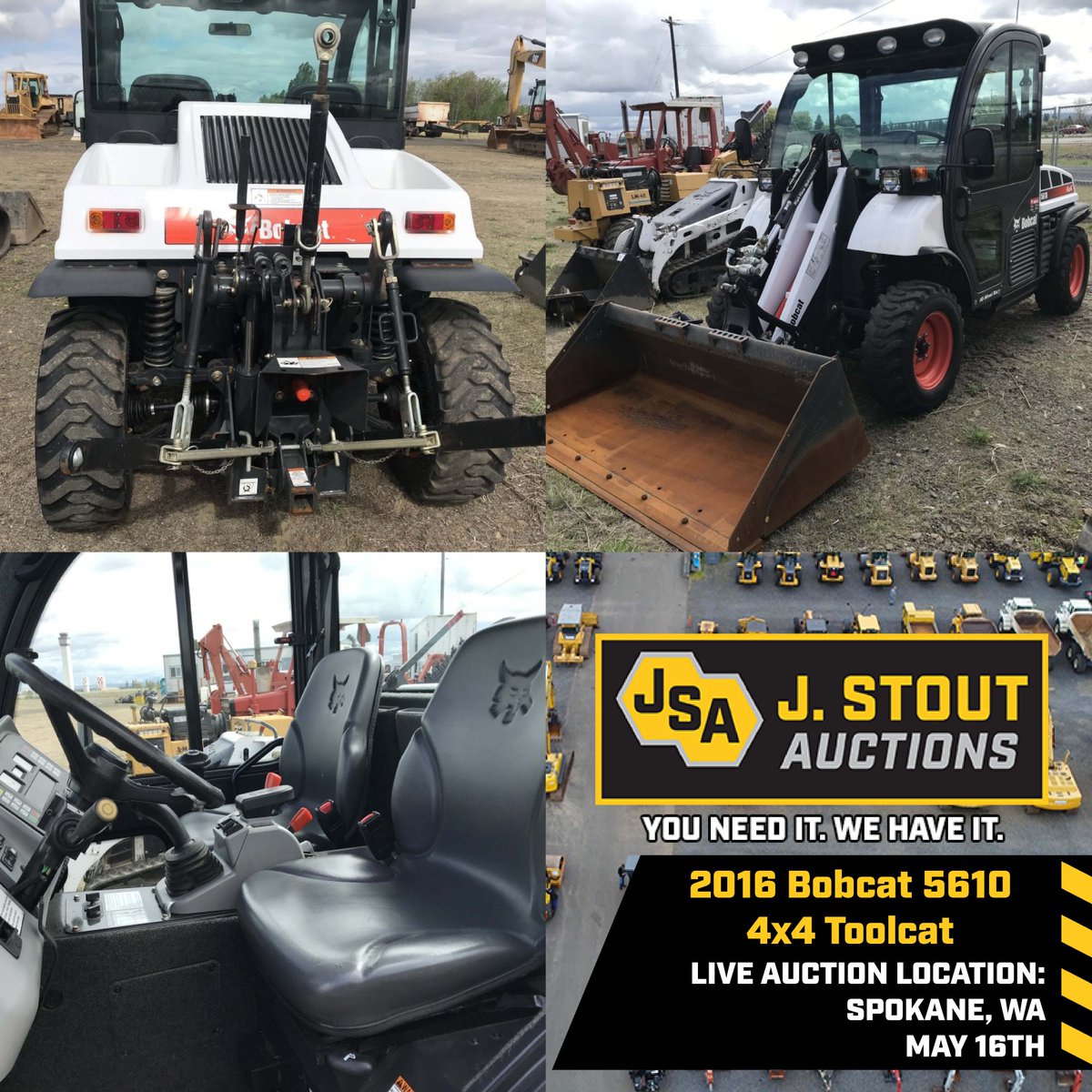 JStoutAuction's tweet photo. #DigIt? This 2016 #Bobcat 5610 4x4 #Toolcat will be at our public #auction in Spokane, WA on Wednesday, May 16th. More information: https://t.co/pxHDh4R3so #Construction #HeavyEquipment #diesel #digin #machinery #auctionlife #earthmoving #bid #ForSale #TriCitiesWA #Montana #Idaho https://t.co/ONRnNy7pwY