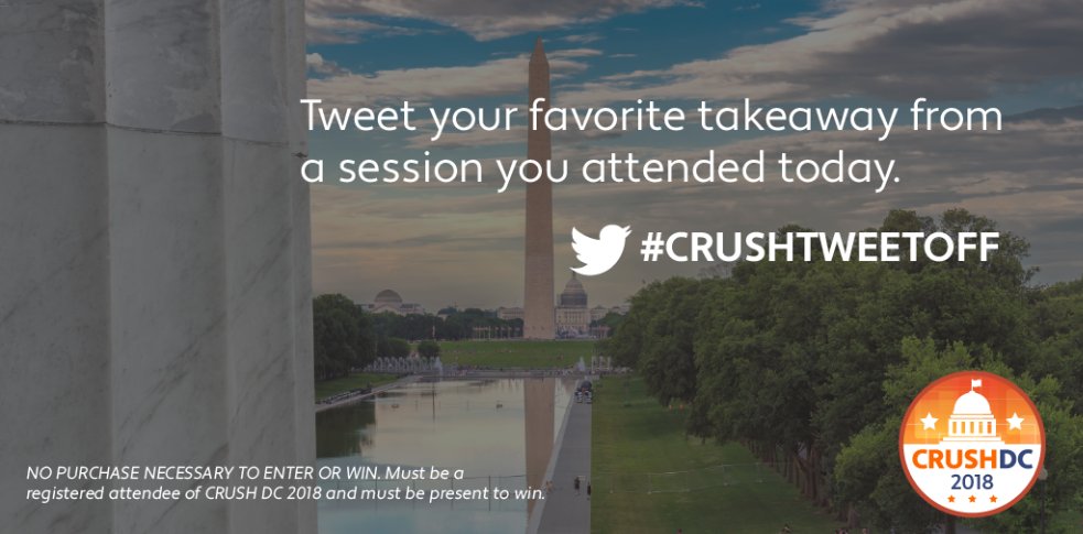 avalara's tweet photo. As we're coming up on the final hours of #AvalaraCRUSH18, we want to hear about what you learned. For the last #CRUSHTweetOff challenge: Tweet a takeaway from one of today's sessions. Be sure to include #CRUSHTweetOff in your post. For rules + prizes: https://t.co/Y0pYRz9ghY https://t.co/bBLb1x17ss