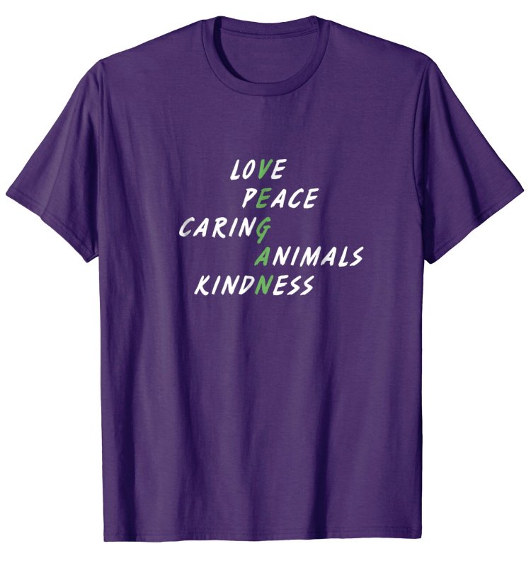 Love, Peace, Caring, Animals, Kindness; all are values put into action by being vegan. Advocate for animals everywhere you go with this shirt! Tag us in a photo of you wearing it to get featured on our page! Get it here 👉 ow.ly/q6GW30jWuE1