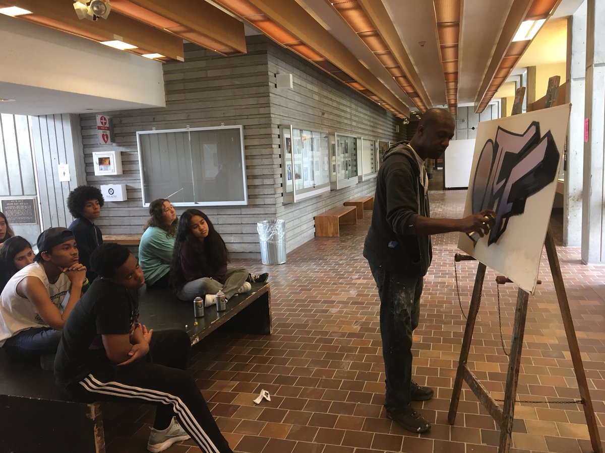 trish_boon's tweet photo. Basics of graffiti with @mediah at the Art Centre. Can’t wait for these kids to start spraying! #mtn #graffitiart #HipHopEd https://t.co/TXqYmadIRe