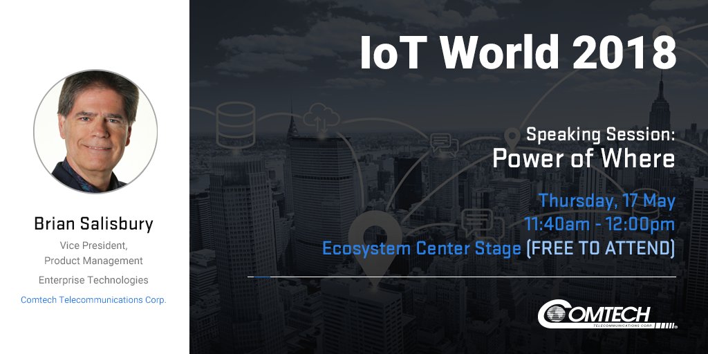 1LocationStudio's tweet photo. See Comtech's Brian Salisbury speak at #IOTWORLD on May 17 on the Power of Where. Learn more about this free event: https://t.co/5ykkxRFlHl @iotworldseries https://t.co/ef72PKymrc