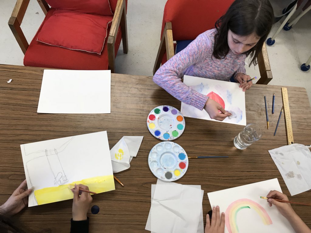 CyBelliveau's tweet photo. Creating Mother’s Day Gifts. Watercolours, charcoal, pastels, pencil, paper craft and clay. Serious artists at work! #OCSBArts #CathEduWeek https://t.co/IWGGwNqAk7