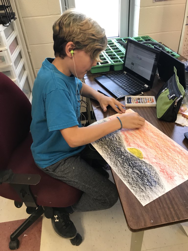 CyBelliveau's tweet photo. Creating Mother’s Day Gifts. Watercolours, charcoal, pastels, pencil, paper craft and clay. Serious artists at work! #OCSBArts #CathEduWeek https://t.co/IWGGwNqAk7