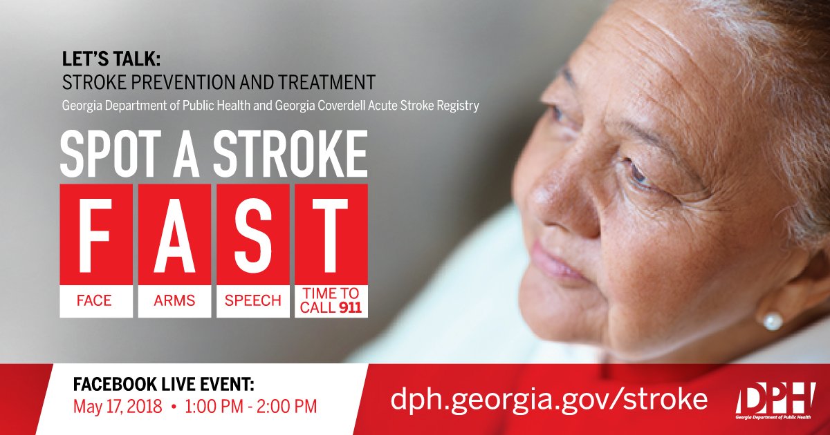 GaDPH's tweet photo. DYK Georgia is in a geographic region called the “stroke belt”? Join us Thursday, May 17, 2018 at 1pm for a Facebook Live discussion about #stroke. Find out what this could mean for you and learn more about stroke #prevention and #treatment. #StrokeChat #StrokeMonth #FAST https://t.co/qFCpNog0Sw