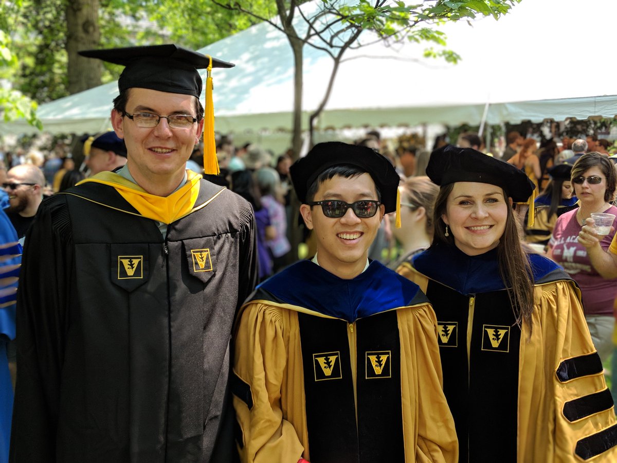 VU_Biophotonics's tweet photo. The VBC had 3 Biomedical Engineering degrees conferred at this year's @VanderbiltU commencement.

@cobrie5 and John Ngyuen from the #MJLab earned Ph.D.'s, and Ivan Bozic from the #DIIGILab earned his M.S. 

Great work everyone! And best wishes with your future careers.

@VandyBME https://t.co/gGAEuvOPGS
