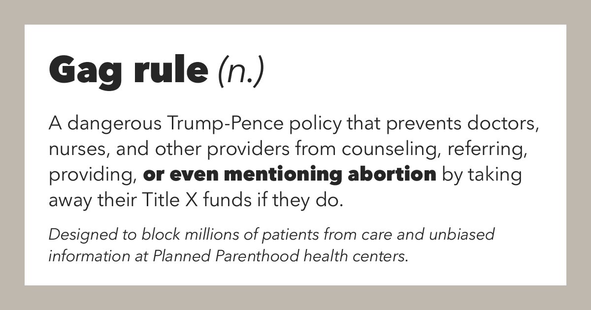 PPact's tweet photo. What could come down any day now: a gag rule
What it's designed to do: block millions of people from health care 

#NoGagRule #IStandWithPP https://t.co/uxgGsNts6t