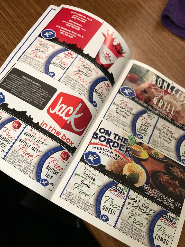 AlphaManGreg's tweet photo. Baton Rouge residents I have 5 more restaurant coupon books left. $20 and you could be getting some free meals till the end of the year. #BUYoneGEToneFREE #TellAFriend #FREEbangbangShrimpNOpurchase #CiCisPizza #HiNabor #Gambinos #EverythingPhilly #CheesecakeBistro #Wingstop https://t.co/vd0RxaZ4Ap