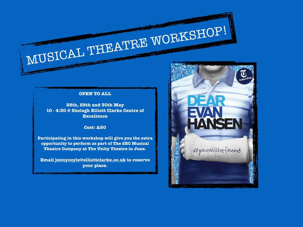 Open Musical Theatre Workshop at our city centre studios 28th to 30th May - email jennycoyle@elliottclarke.co.uk to reserve your place now!