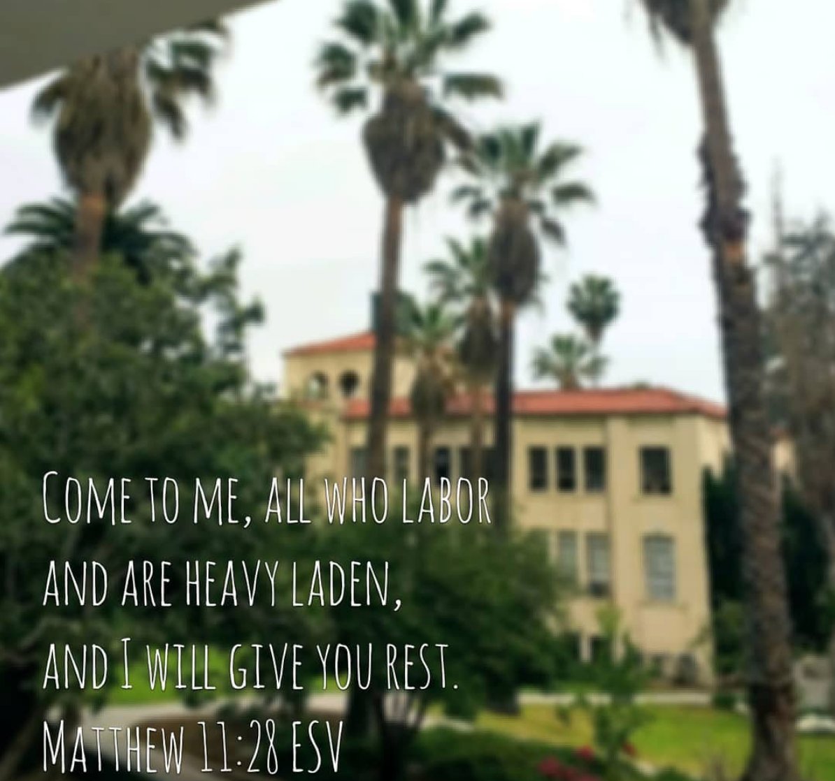 ProvidenceCC's tweet photo. As finals week is over, and the campus is quiet for the summer, we are reminded of the words of Matthew 11:28. Trust peace and rest can only be found in our Savior, The Lord Jesus Christ. #ProvidenceChristianCollege #SeaBeggarNation #CollegeLife #SummerScripture #Pasadena #SoCal https://t.co/AxHWNrh3cW