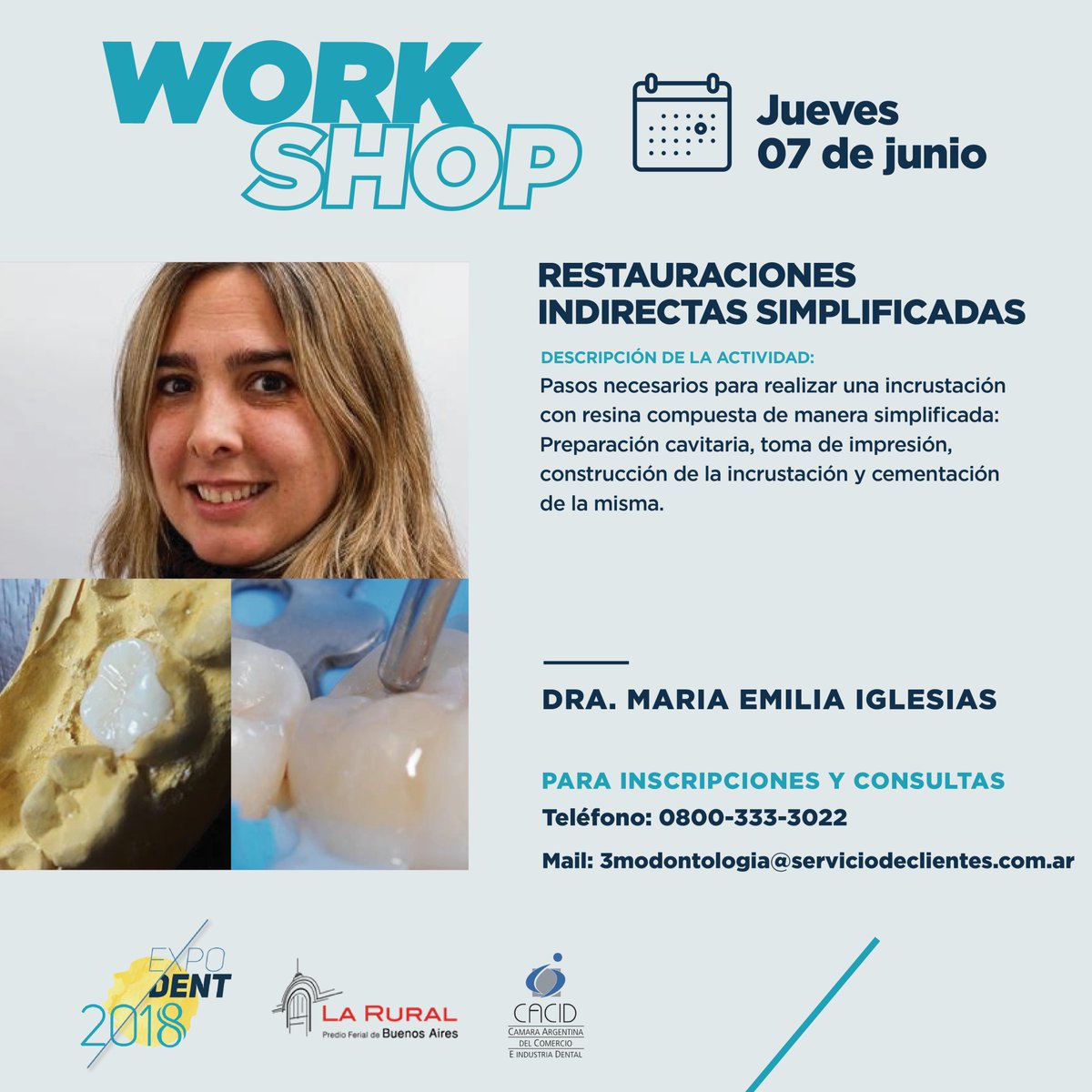 expodentBA's tweet photo. Avance // Workshop
Restauraciones Indirectas Simplificadas

Dictantes: Dra. Maria Emilia Iglesias
Jueves 7 de Junio

Inscripciones y Consultas
Tel: 0800-333-3022
Mail: 3modontologia@serviciodeclientes.com.ar

Expodent 2018

 #expodentba2018 #LaRural #odontología #workshops https://t.co/cz4FX1Vc99