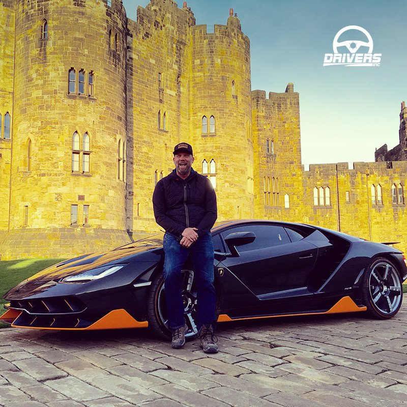 Drivers_Inc's tweet photo. When the car's so 🔥you don't even notice the castle in the background... 

Mike Johnson and a @Lamborghini killing it on #FlashbackFriday 

#driversinc #film #lamborghini #lambo https://t.co/7eP6M5nQKm