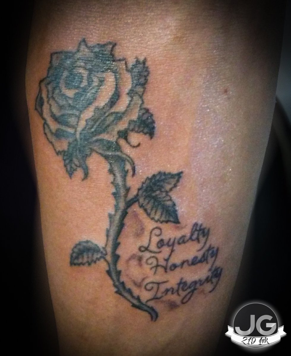 Loyalty, Honesty, \u0026 Integrity with a rose. #219Ink #219InkTattoos #TheTrap  #TrapTattoos #TattooJoJo #JoJo #JoannaGutierrez #tat2jojo #tat2_jojo  #RoseTattoos #BlackAndGreyTattoos #ForearmTattoos #LoyaltyTattoos  #HonestyTattoos #IntegrityTattoos ..., image size:980x1200