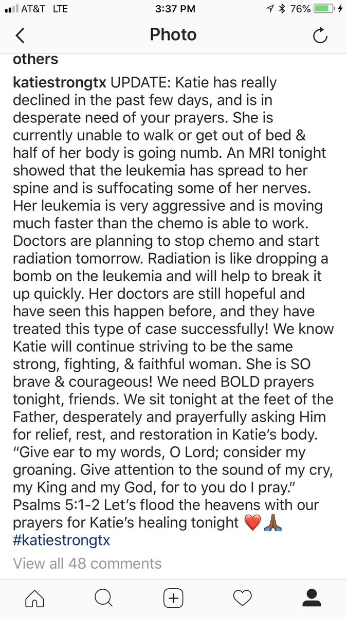 Really could use some 🙏 for my friend Katie Enloe! She’s fighting her butt off &amp; God’s power is amazing!! (Retweet please) #KatieStrongTX