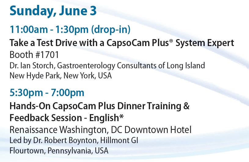 CapsoVision's tweet photo. Going to #DDW18? Get a 360° View of Capsule Endoscopy at our Hands-On #CapsoCam Plus Dinner Training & Feedback Session on Sunday June 3. Space is limited! https://t.co/fFIhvQzt1j https://t.co/4xhxVHGFoR
