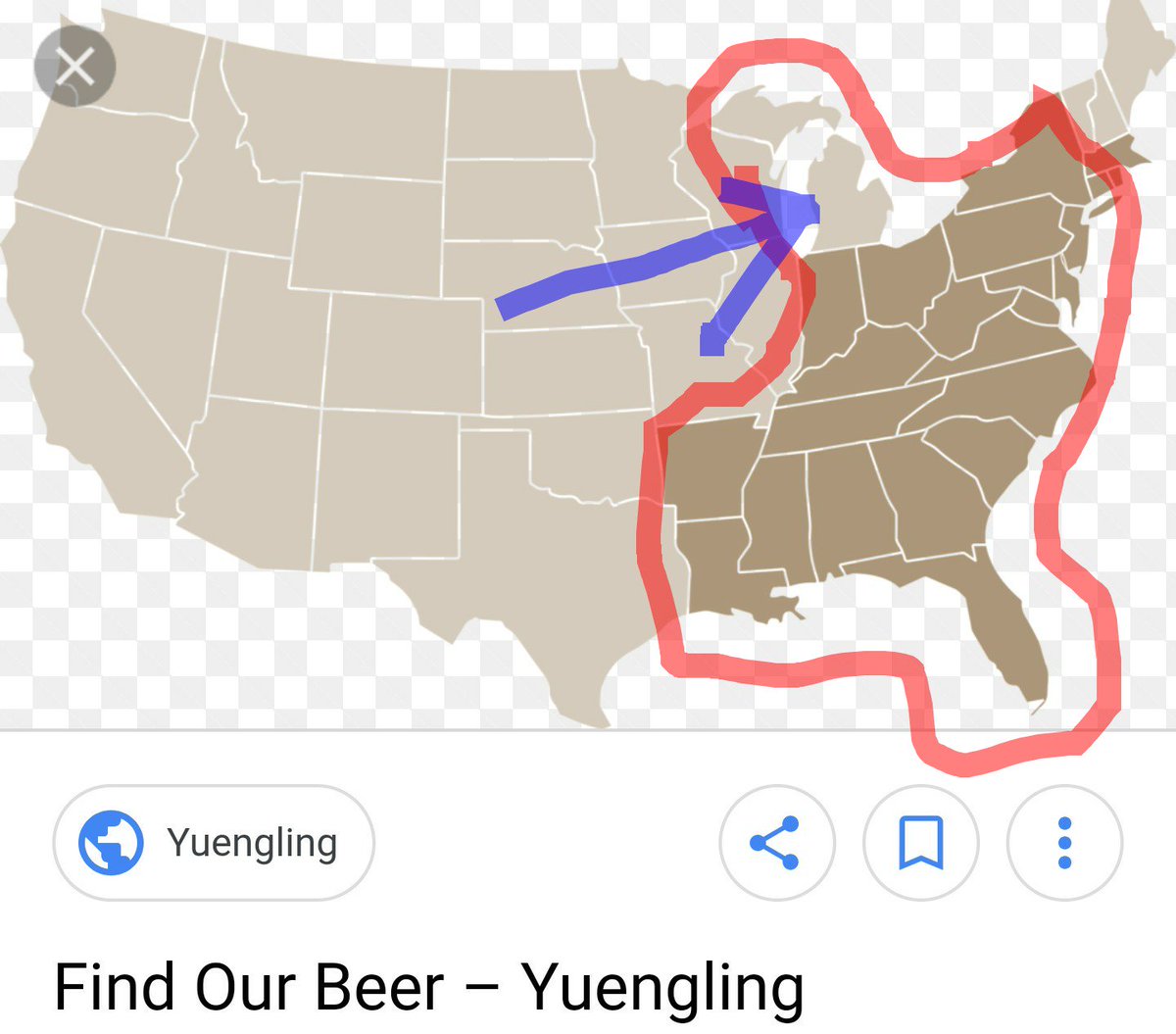 jckloska's tweet photo. @Yuengling_Beer Once you fix the one glaring problem in the distribution map I'll be able to! #cometomichigan https://t.co/Qm7Q7ysr3E