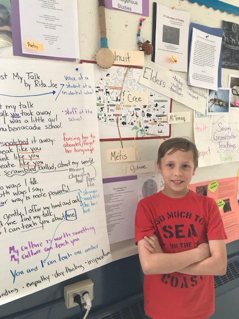 MSaveryWhiteway's tweet photo. David shared his learning about Indigenous people &amp; residential schools &amp; Indigenous leaders, perspectives, culture &amp; traditions @TyendinagaPS! WOW! Thank you for sharing why we all need to be part of truth &amp; reconciliation @HPEschools https://t.co/913IRJJq2A