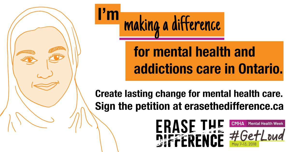 Help make a difference for #MentalHealthWeek in Ontario. Sign the petition to #erasethedifference and fund mentalhealth &amp; addictions care like physical health care. Erasethedifference.ca