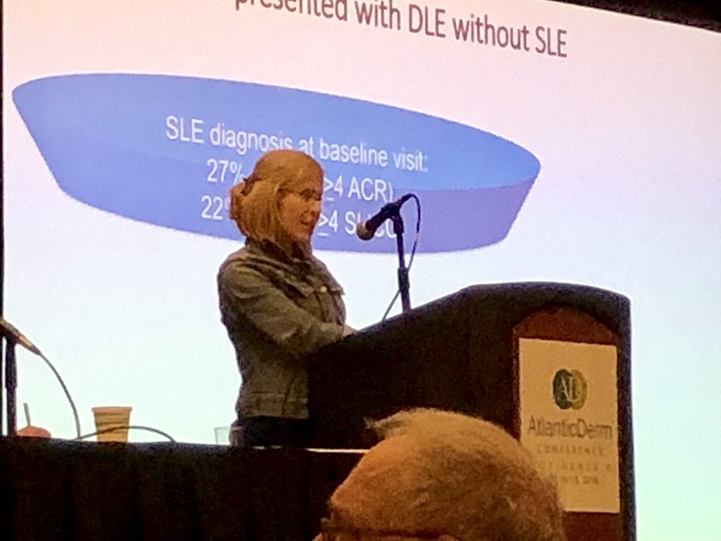 EileenDeignan's tweet photo. #AtlanticDerm
Dr. Lisa Arkin. Cutaneous lupus in the pediatric population. Risk of developing systemic disease maybe higher than previously thought. https://t.co/rqi4Ff540Y