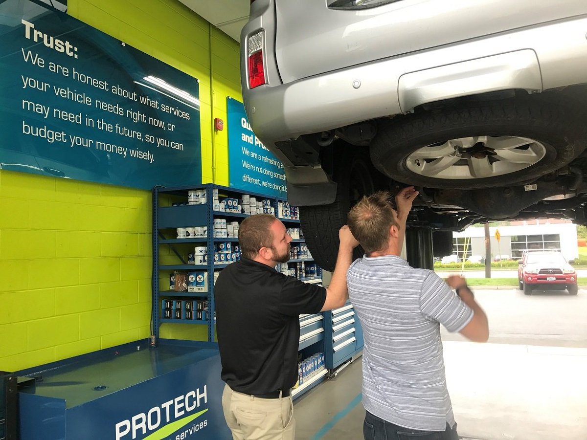 ProtechAutoSvcs's tweet photo. Education is key! We love answering our customers' questions and doing our part to help you better understand your vehicle! Pictured below: Service Advisor Mike showing a customer need repairs https://t.co/QDSCSA70Ba