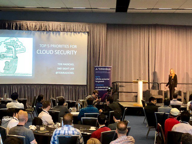3Nimbus's tweet photo. What are the Top 5 priorities for #cloud #security ? #AWS Community Hero @TeriRadichel takes the stage to present at the #DevSecOpsSummit https://t.co/ep5YjiaTIn
