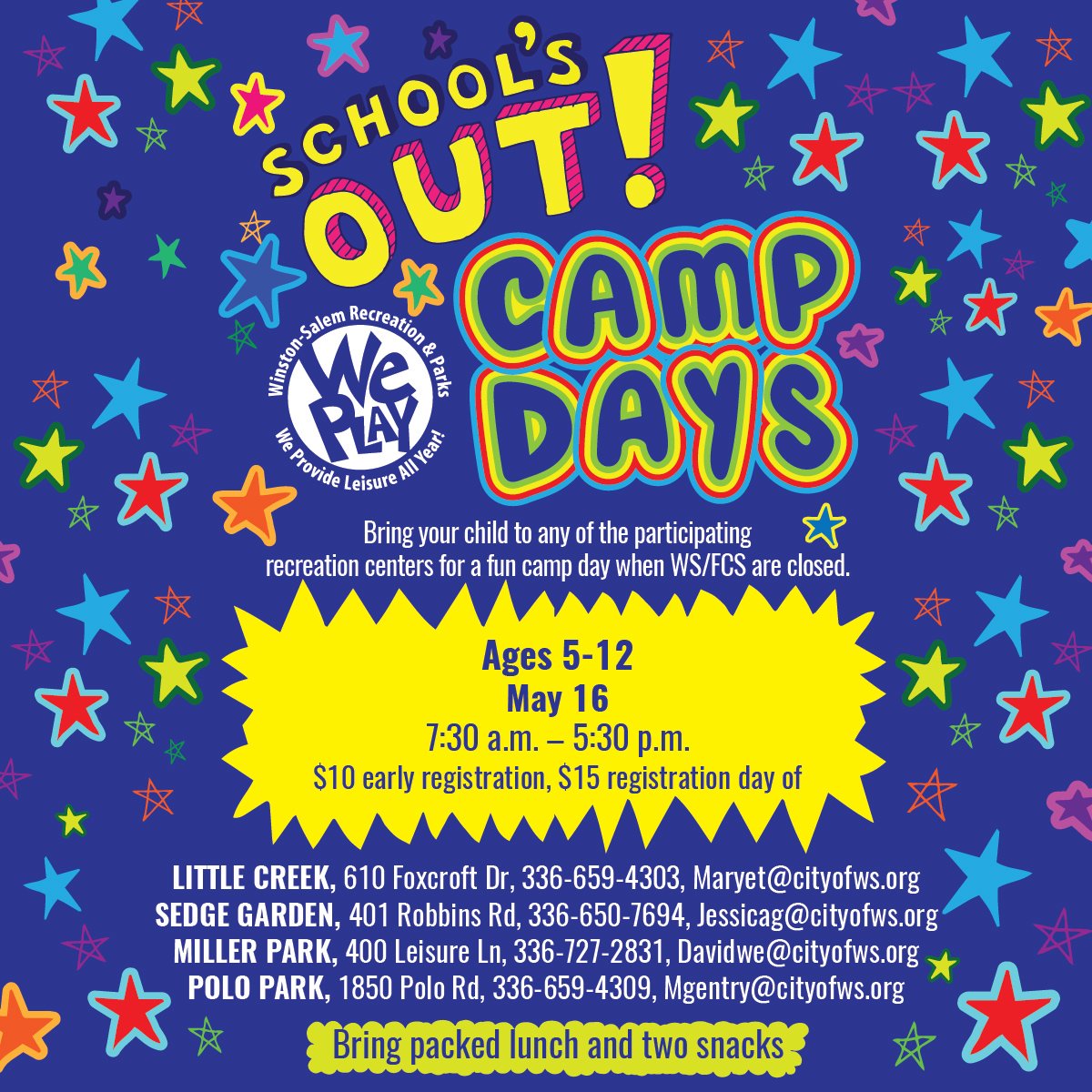 City Of Winston Salem Nc On Twitter We Will Open Four Day Camps