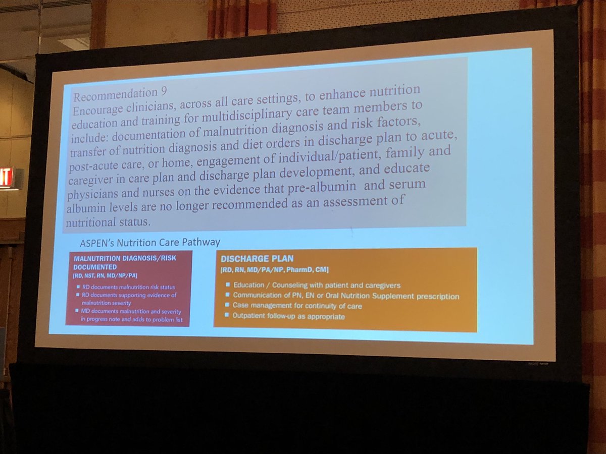 carrierd's tweet photo. Recommendation 9- take note of the latter part- albumin and pre-albumin are not part of the assessment of #malnutrition. RDs need to educate other clinical staff on this recom and what it means. #OAND2018 #RDchat https://t.co/lu7tgxwFoK