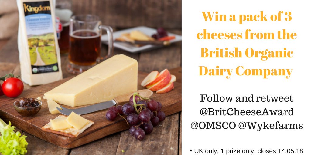 BritCheeseAward's tweet photo. Want to win a pack of three cheeses from the British Organic Dairy Company? Just follow and retweet @BritCheeseAward @omsco and @wykefarms #Competition #BODC https://t.co/5fCBBPXbho