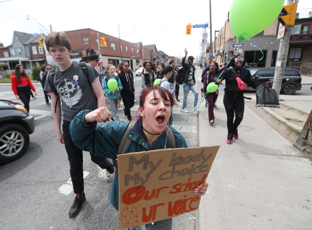 SteveRussell's tweet photo. Toronto high schools from Harbord Collegiate and Central Toronto Academy walk out of class to demand the provincial government take action to protect students from teachers who engage in sexual abuse or misconduct. They are using the hashtag #NotJustRumours https://t.co/LWlSbtXTJx