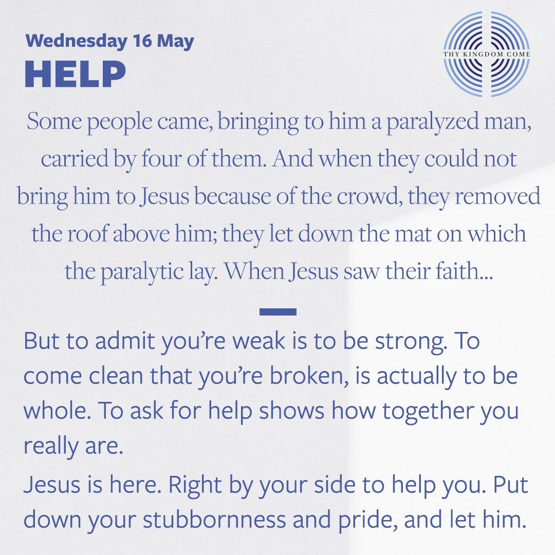 ArchbishopSarah's tweet image. "To come clean that you're broken, is actually to be whole." Today's @thykingdom_come reflection is about asking for help. #ThyKingdomCome #Pledge2Pray