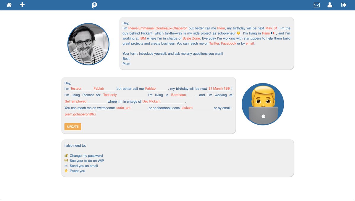 code_ant's tweet image. Today is a great day!
We finally have a profile page for each user on #Pickant!
If you want to have a look on it, you will need to create an account 😉
See you soon on pickant.gchaperon.com